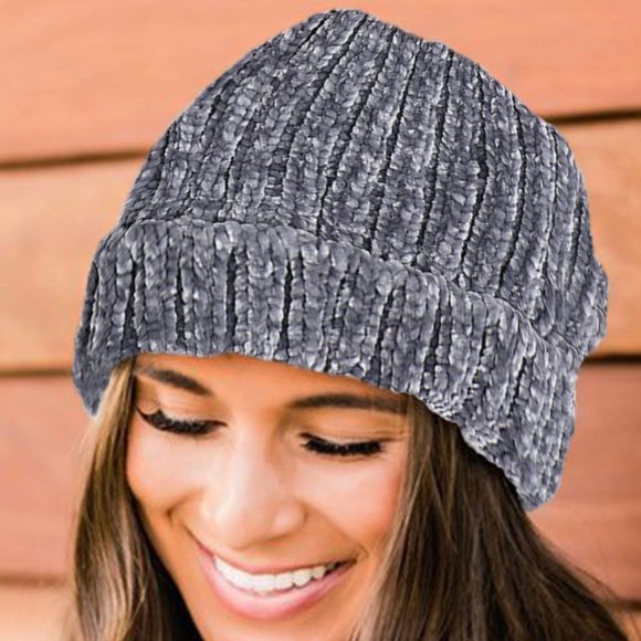 Accessories - Super Soft & Cozy GRAY Chenille Beanie Winter Hat